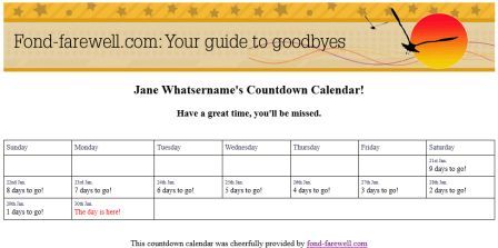 Generate A Farewell/Retirement Countdown Calendar Toward Print Out picture regarding Retirement Countdown Calendar Printable named Create A Farewell/Retirement Countdown Calendar Towards Print Out